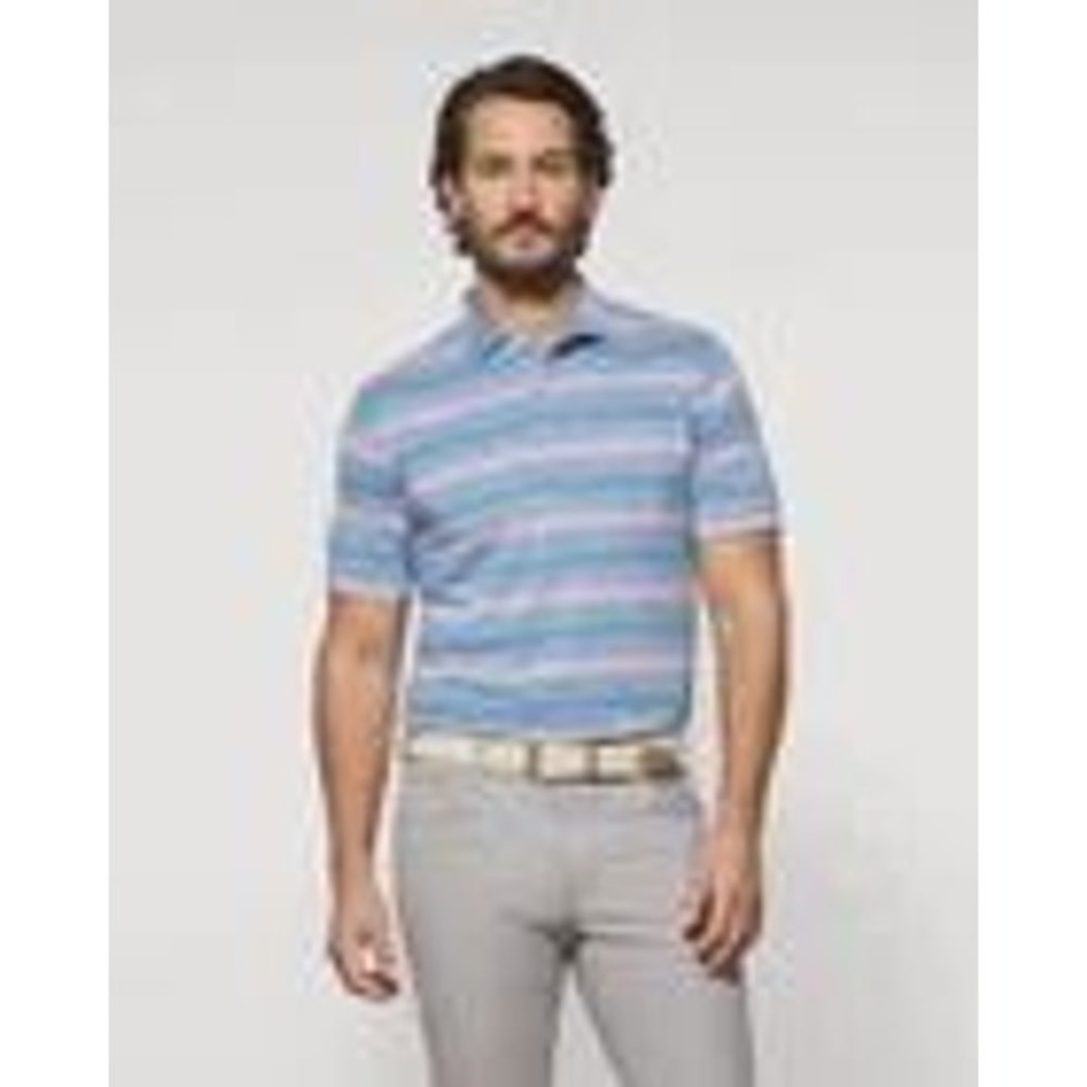 Johnnie O Phineas Mens Striped Polo Shirt Blue Pink Gray Short Sleeve Size L